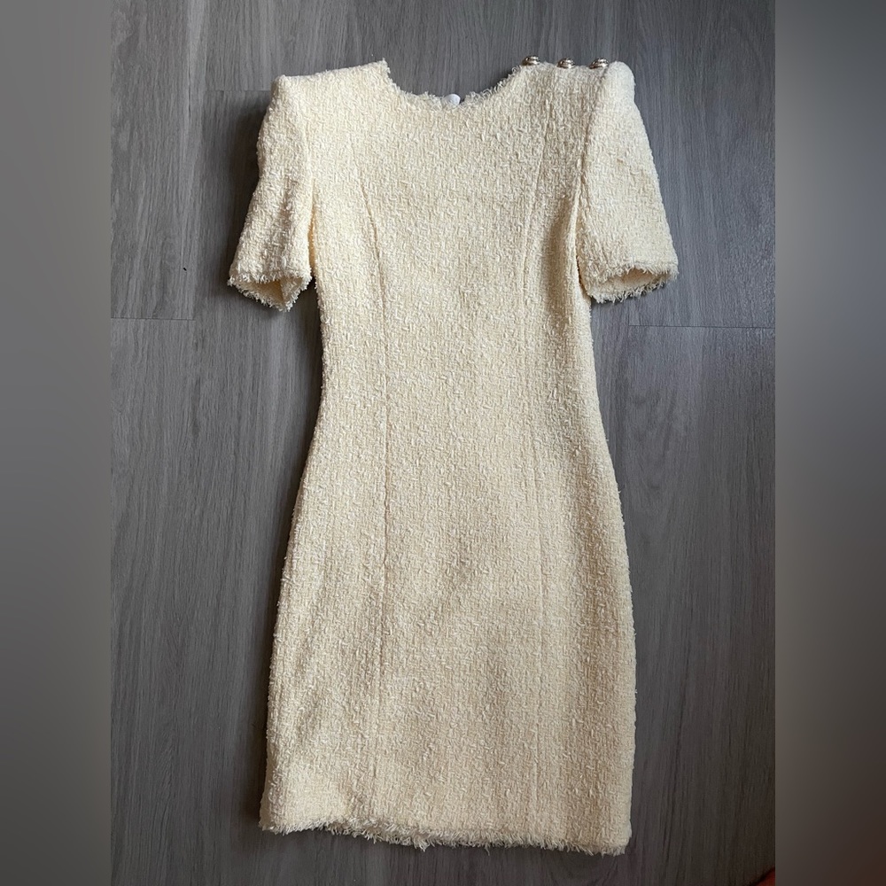 Balmain Structured Shoulder Tweed Dress